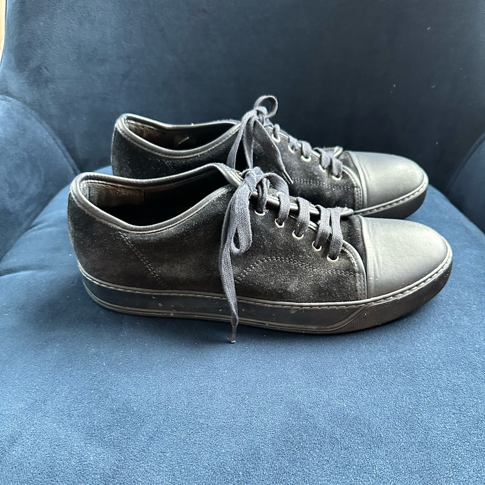 LANVIN Men’s Navy Suede Cap Toe Sneakers Size 8